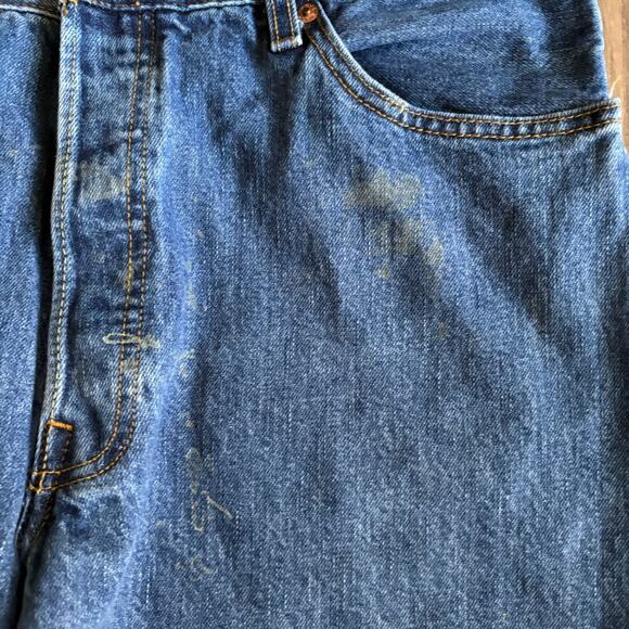 Levis 501 Jeans Mens Size 36x32 Blue Straight Button Fly Medium Wash Denim Worn - Picture 3 of 12